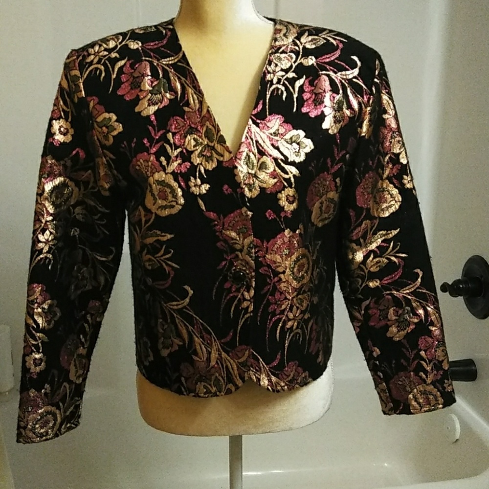 Vintage Ellen D Metallic Floral Jacket – Elegant Preowned, Size Medium - Picture 2 of 7
